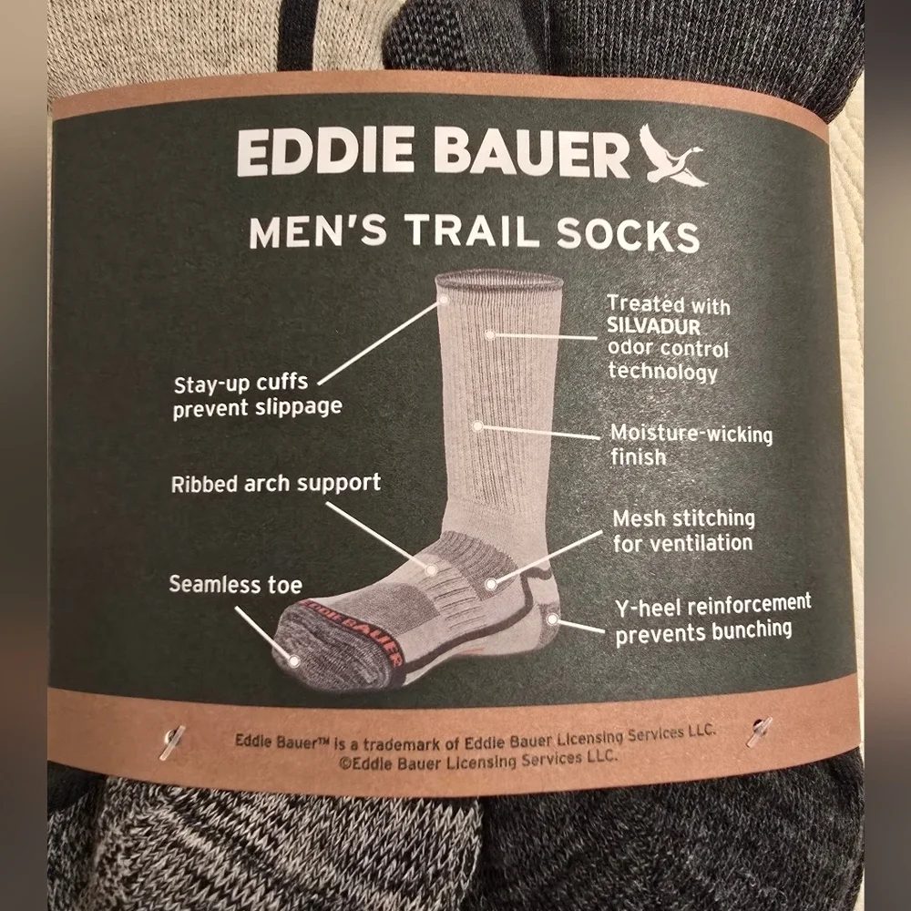 NWT Eddie Bauer Men's Trail Socks, 6 Pairs